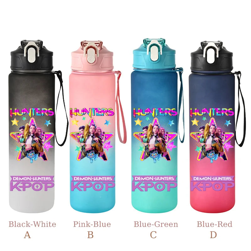 800ML KPop Demon Hunters Sports Water Bottle With Straw Men And Women Perfect For Outdoor Travel Hiking Office Jugs Fans Gifts - YourGiftIdeasUK