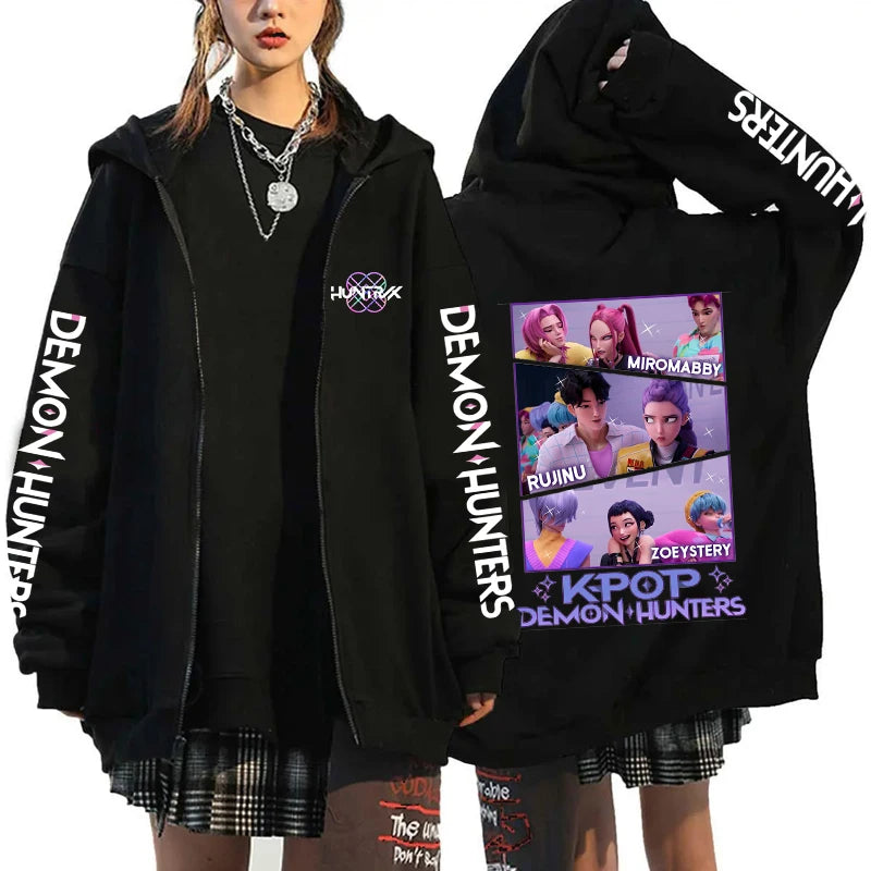 Hot Kpop Demon Hunters Mira Rumi Zoey Print Hoodie Fashion Harajuku Zipper Hoodies Women Men Sweatshirt Long Sleeve Casual Tops