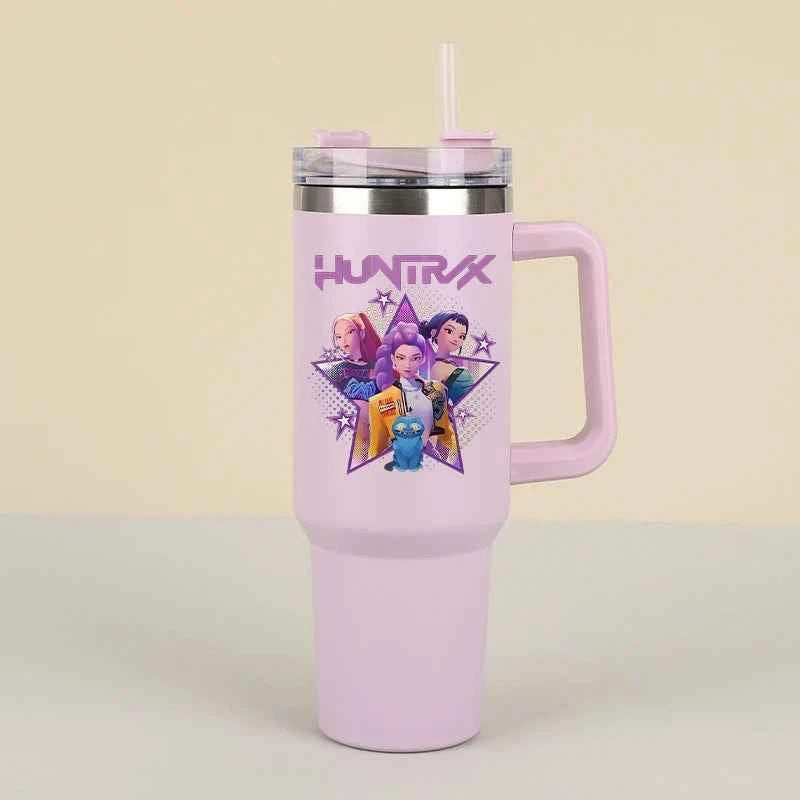 New K Pop Demon Hunters Water Bottles Kawaii Cartoon Water Bottle Girls Large Capacity with Handles Water Cup Birthday Gifts