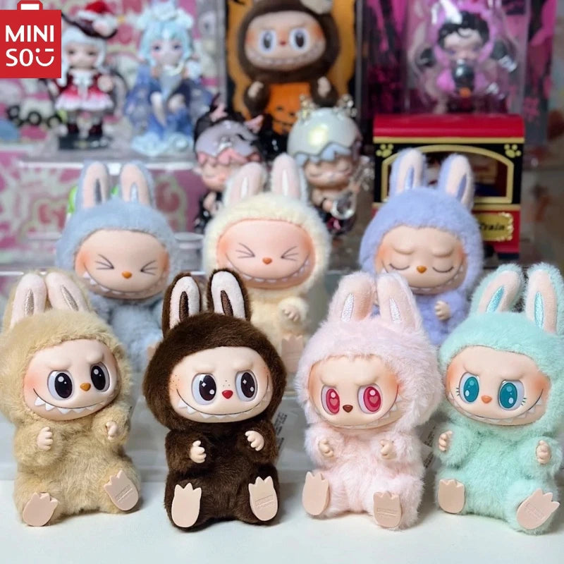 MINISO Blind Box Vinyl Doll 2nd LABUBV2Generation New Collection Have a Plush Doll Seat Figurine Keychain Pendant