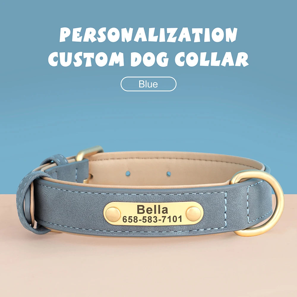 Engraved Leather Dog Collar - Custom ID Tag