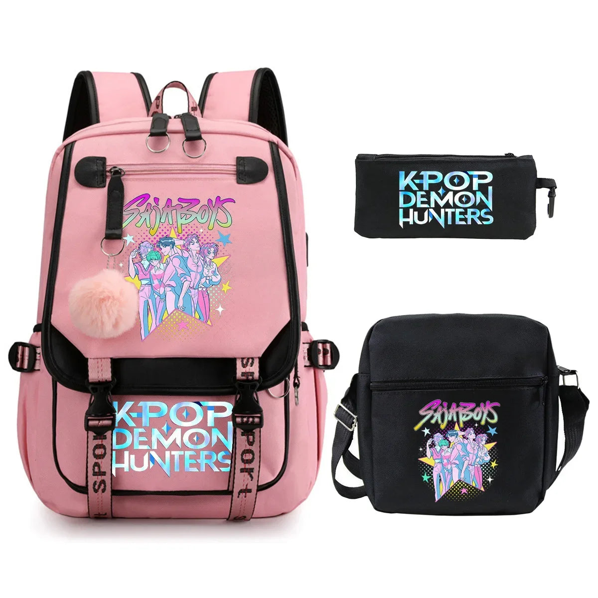 KPop Demon Hunters Student Backpack Single Shoulder Bag Casual Pencil Case Three Piece Set Oxford Cloth Unisex Backpack