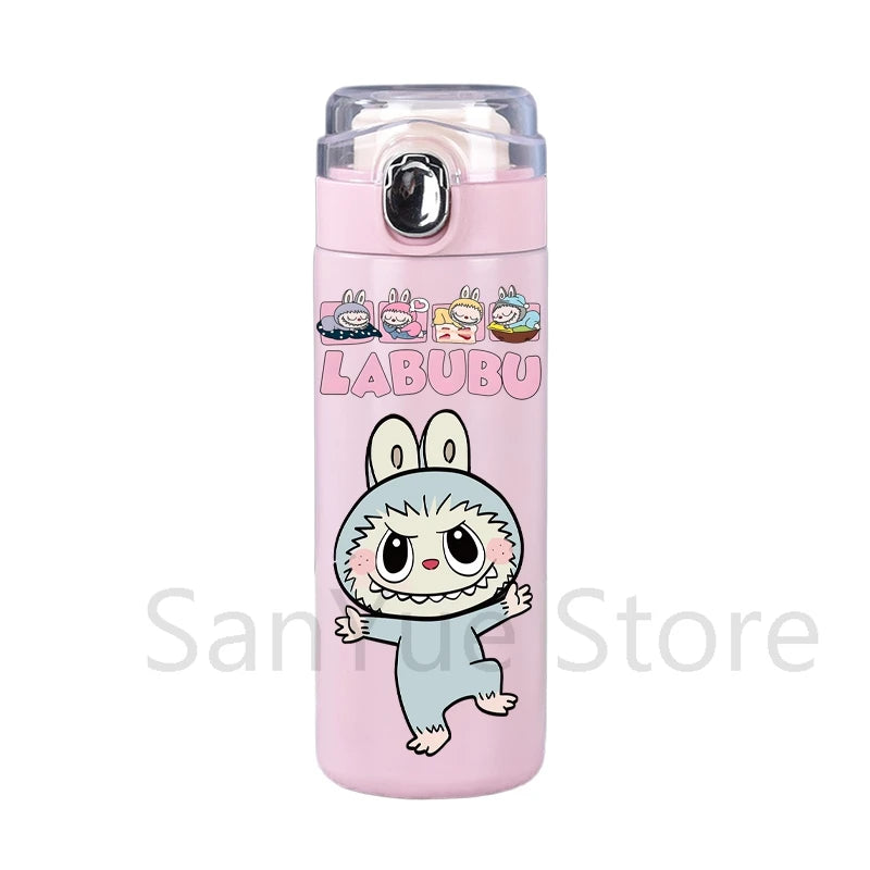 400Ml Water Bottle Cartoon Printed Thermos Cup Pocket Stainless Steel Thermal Coffee Mug Vacuum Insulated Flask Cup Kid Gift