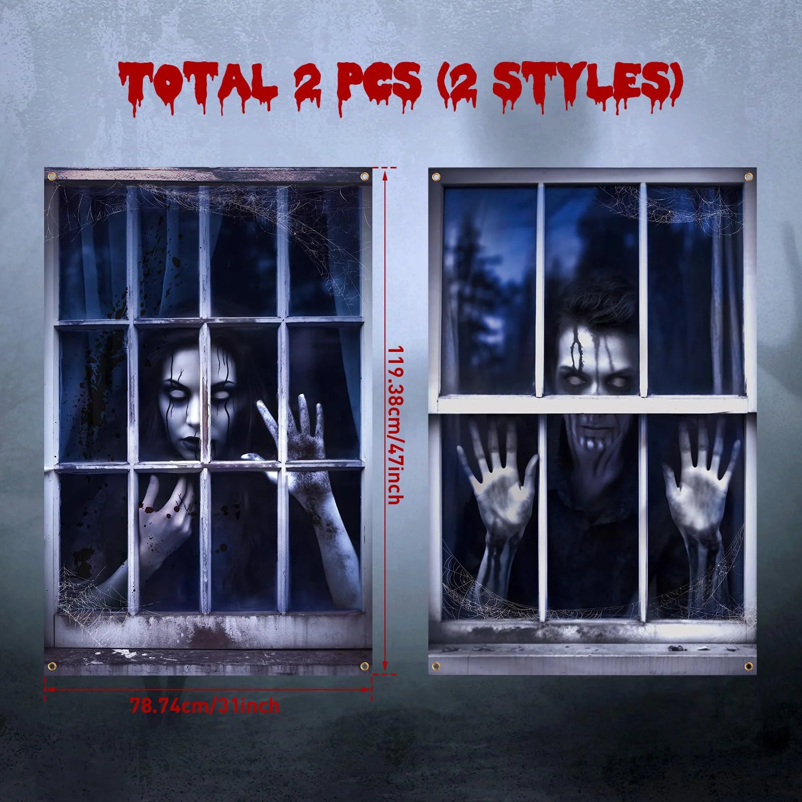 2 Pcs Scary Halloween Curtain Halloween Window Silhouette - YourGiftIdeasUK