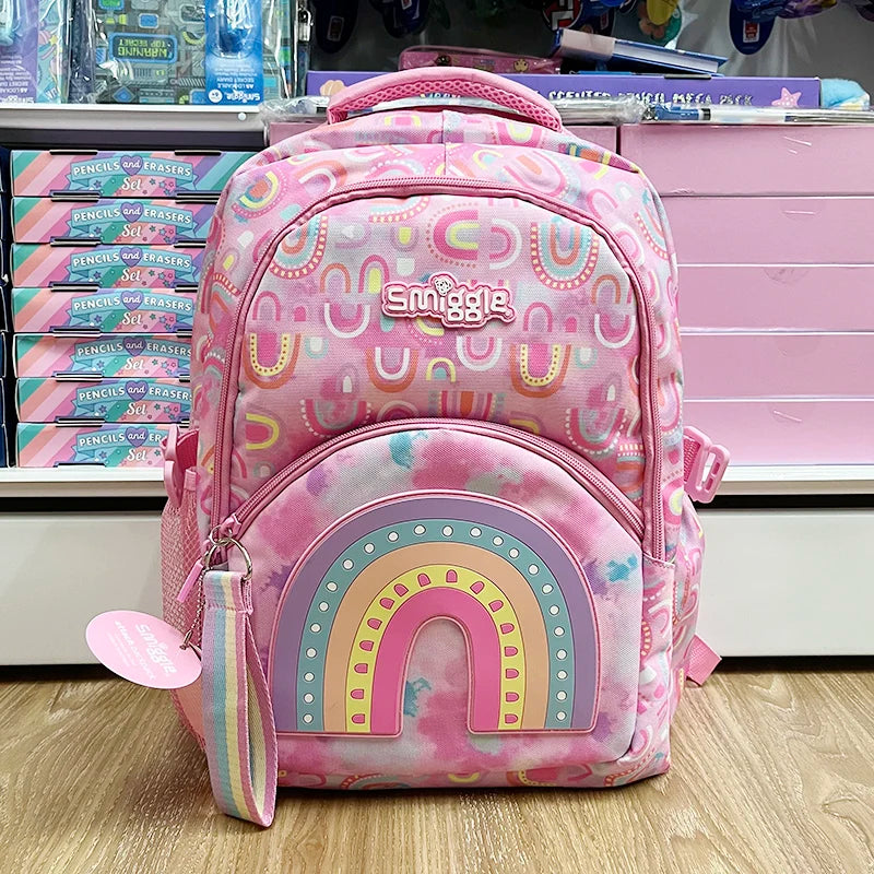 Genuine Australian Smiggle Schoolbag Light Pink Rainbow Door Student Stationery Pencil Case Large Capacity Backpack Student Gift