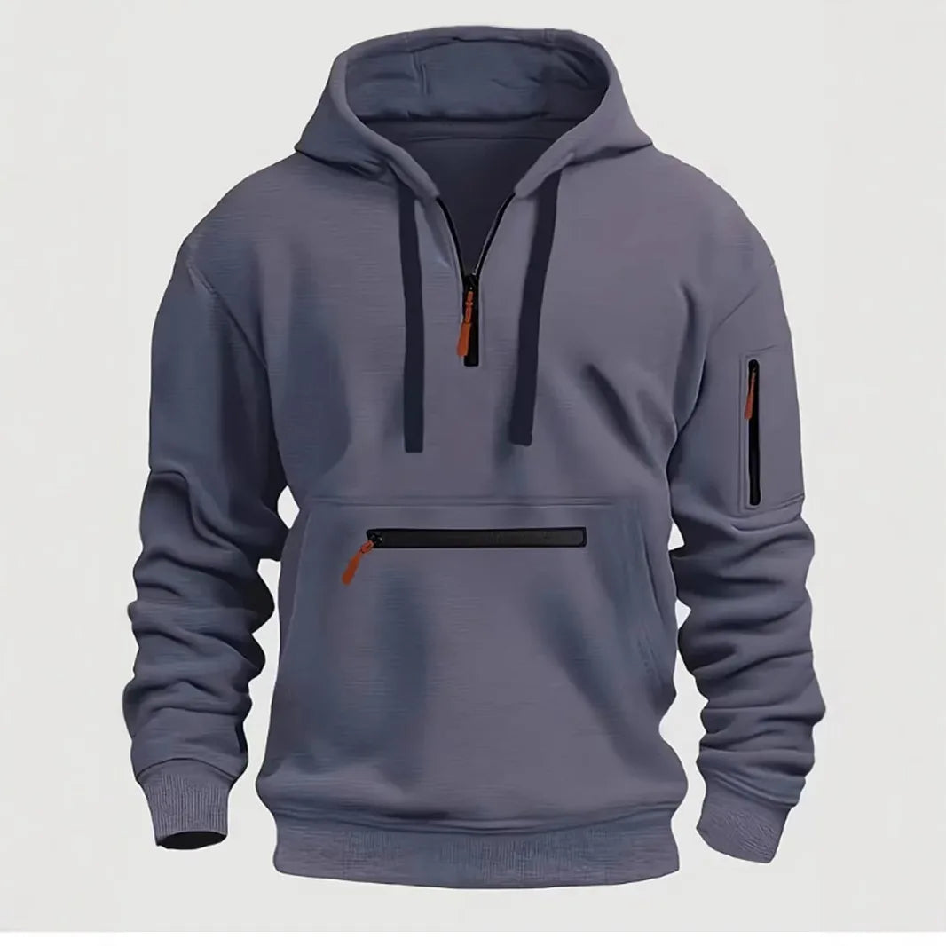 Men's autumn and winter pocket zipper hoodie fashion casual everyday with outdoor sports warm drawstring long-sleeved Tops - Your Gift Ideas