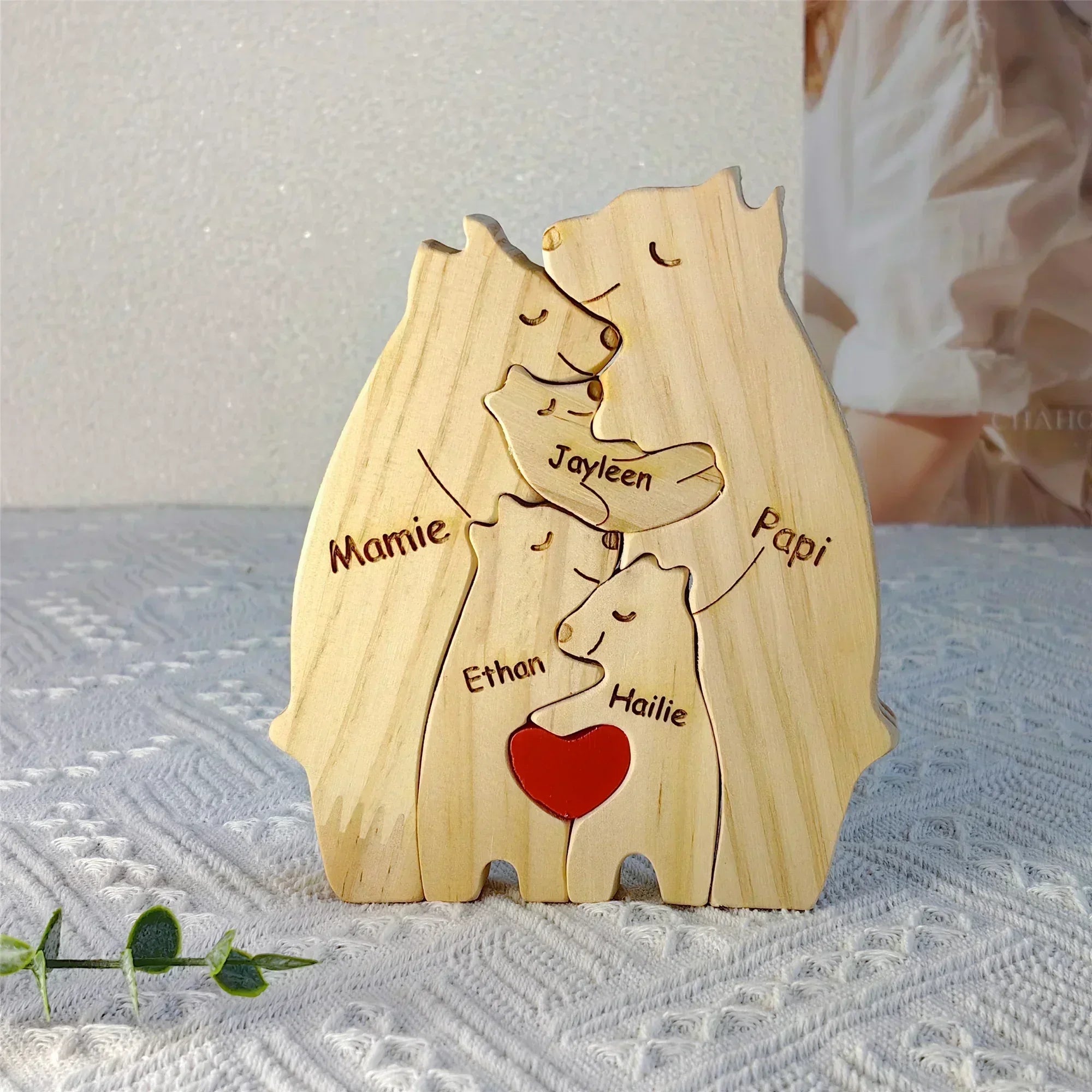 Art Wooden Bear Family Puzzle Personalized Name Custom Home Decor Christmas Heartwarming Gift for Parents