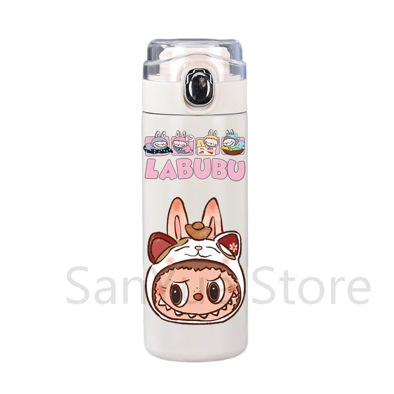 400Ml Water Bottle Cartoon Printed Thermos Cup Pocket Stainless Steel Thermal Coffee Mug Vacuum Insulated Flask Cup Kid Gift