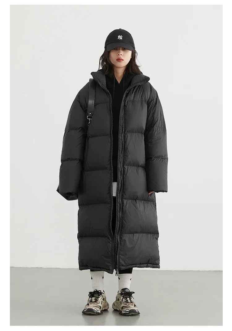CHIC VEN Women Down Coats New Long Thick Warm Down Jackets Overcoat White Duck Down Loose Casual Jacket Autumn Winter 2023