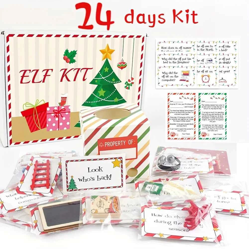 24-Day Christmas Countdown Kit,Elf Arrival Kit with Jokes and Surprises, Elf Set 24 Days of Christmas - Festive Home Decorations