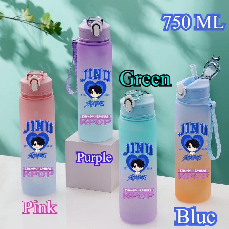 750ML KPop Demon Hunters Gradient Color Water Cup HUNTR/X Rumi Mira Zoey Jinu Drinking Bottle Saja Boys Tiger Kid Birthday Gift - YourGiftIdeasUK