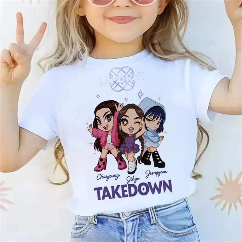 2025 Movie KPop Demon Hunters T-shirt Summer Short Sleeve Tee for Casual Loose Girl Boy Graphic Printed Tops