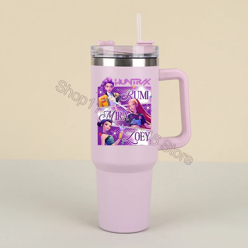 New K Pop Demon Hunters Water Bottles Kawaii Cartoon Water Bottle Girls Large Capacity with Handles Water Cup Birthday Gifts - YourGiftIdeasUK