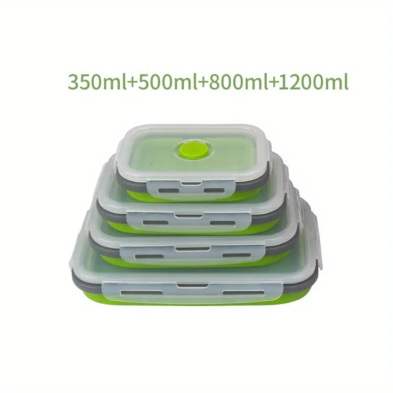 1/4pcs Collapsible Silicone Food Storage Container Stackable Space Saving Lunch Box Microwaveable Foldable Kitchen Accessories