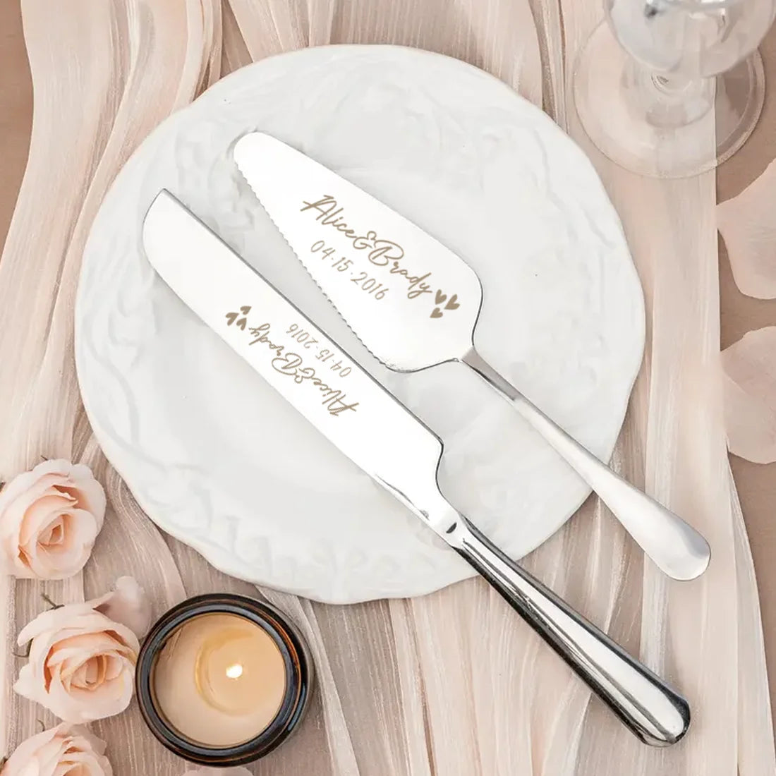 2pc custom engraved stainless steel cake knife set gift box, suitable for weddings, birthdays, all kinds of parties