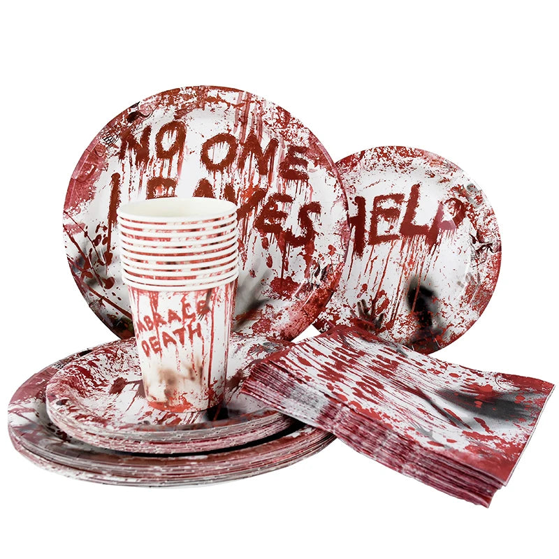Halloween Party Disposable Tableware Scary Bloody Handprint - YourGiftIdeasUK