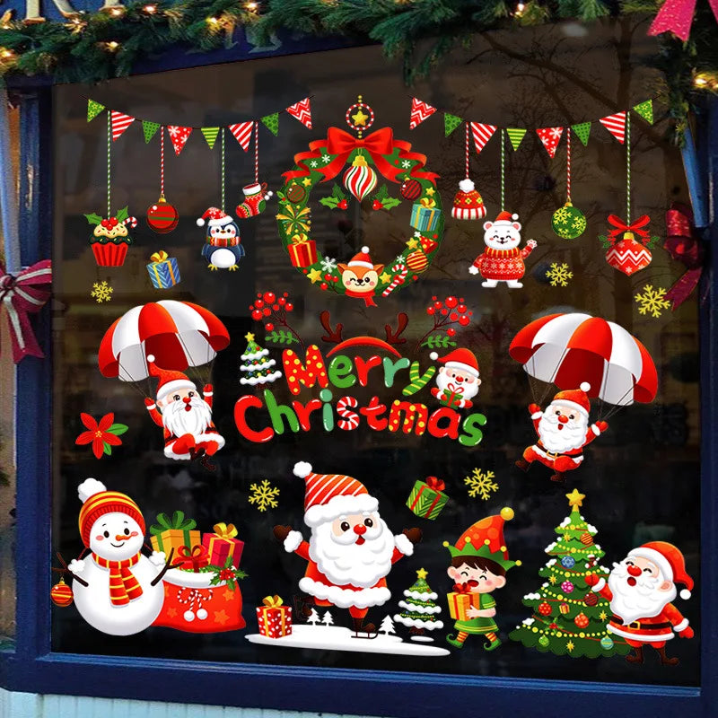 Merry Christmas Stickers Christmas Decoration 2025 Cartoon Snowman Santa Xmas Tree Claus Window Glass Door Wall Stickers Gifts - YourGiftIdeasUK