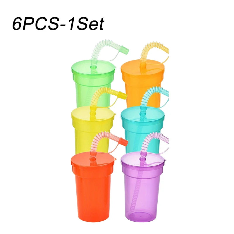1-30PCS Neon Sipper Cups - Colorful Spill-Proof Cups with Lids and Straws - Ideal for School Events, Themed Parties and Birthda