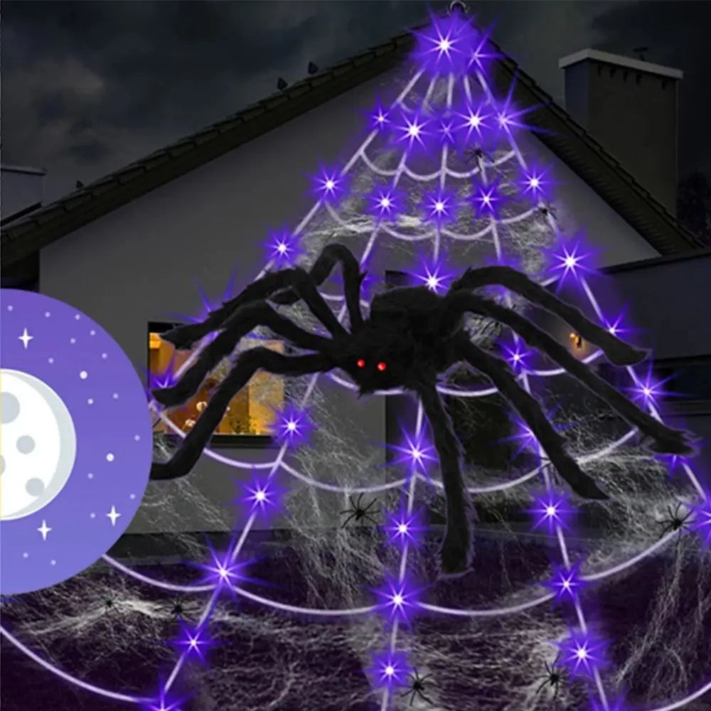 8 Modes Halloween Spider Web Lights Waterproof Glow LED Spider Net 5m Triangle Luminous Halloween Spider Indoor Outdoor - YourGiftIdeasUK