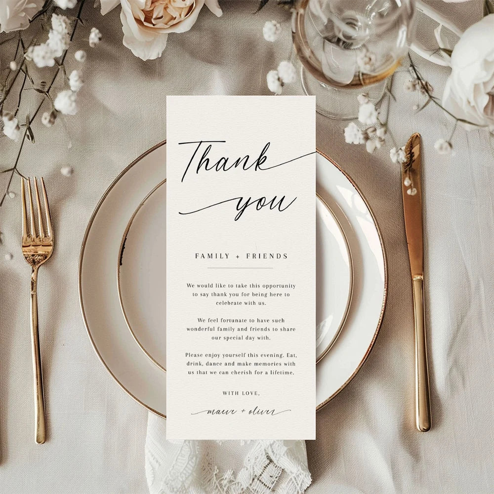 Personalized Minimalist Elegant Thank You Place Card Wedding Thank You Napkin Note Place Setting Table Card modern design