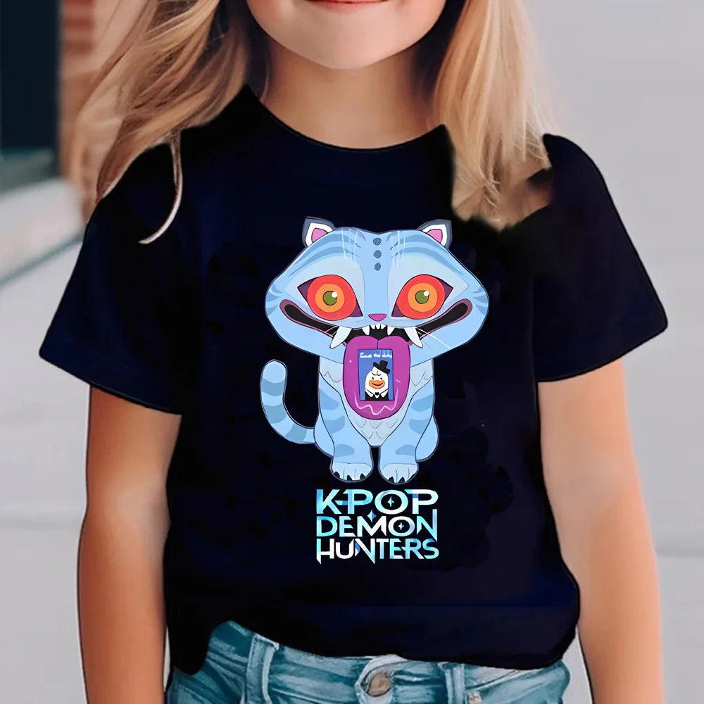 Kpop Demon Hunters Children's T Shirt Short Sleeve T-shirt Cute Kpop Demon Hunters Tiger Harajuku Tshirt for Boys Girls