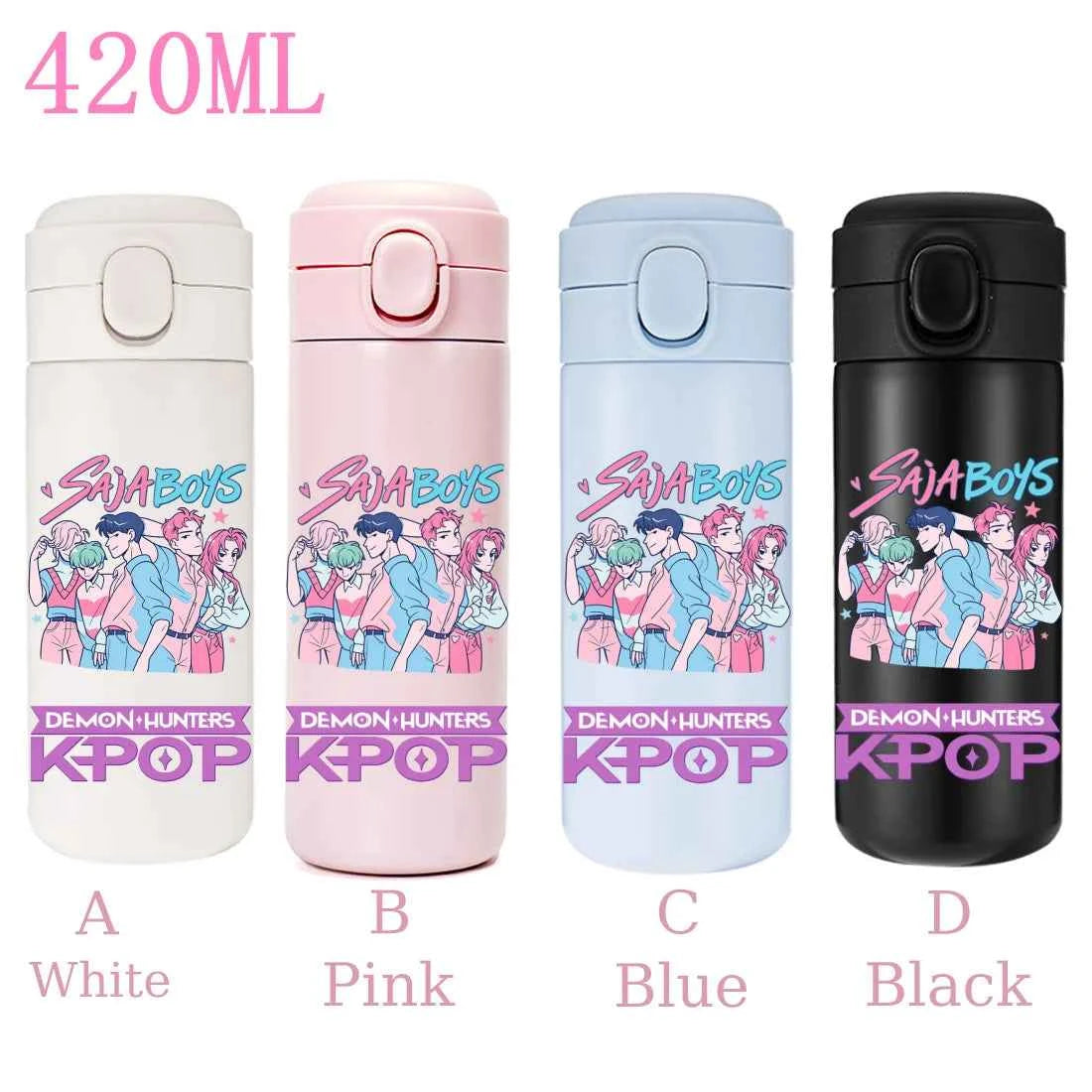 420ML KPop Demon Hunters Cartoon Stainless Steel Thermal Water Bottle Mini Leak Proof Portable Insulated Cup Birthday Gift