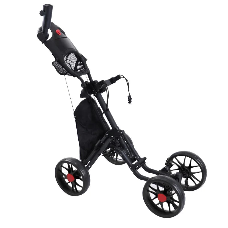 Folding Aluminum Alloy Golf Trolley 4 Wheels Golf Bag Pull Push Cart Umbrella Cup Holder Adjustable Trolley with Footbrake - YourGiftIdeasUK