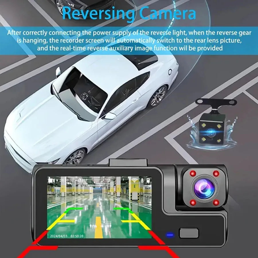 3-channel HD 1080p car DVR, WIFI car DVR front and rear vision camera night vision black box Auto parts, car recorder. - Your Gift Ideas