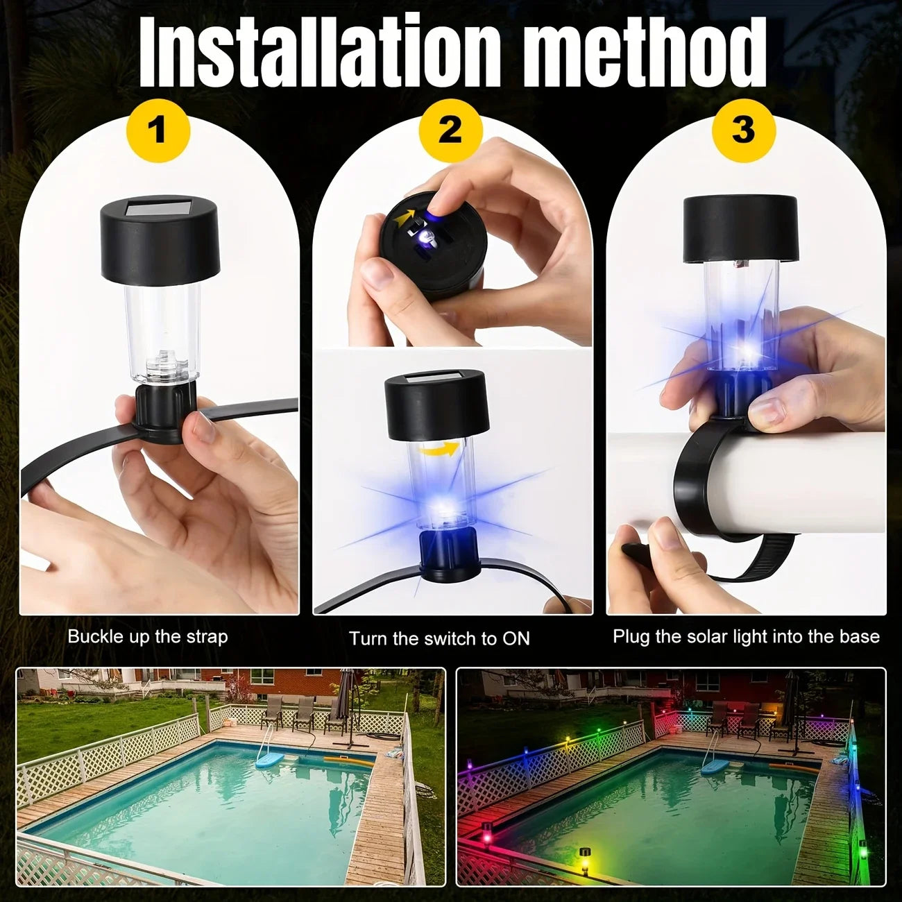 1/2/4/6/8/10PCS Solar Pool Light Frame on the ground for swimming pool outdoor pool fence decorative accessories Waterproof LED