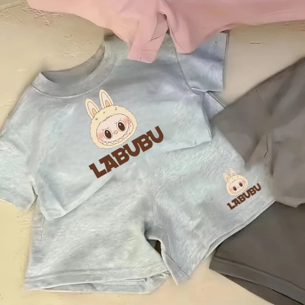 Children's Cartoon Short-Sleeved Suit Summer New T-Shirt Shorts Two-Piece Set in Small Children Loose Fashion Sports Suit