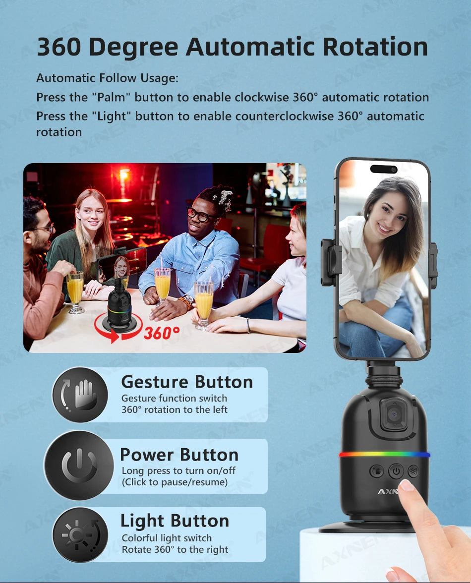 Smart Auto Face Tracking Desktop AI Gimbal for Smartphone & Action Camera 360 Rotation Follow Focus Vlog Kit, Option with Tripod