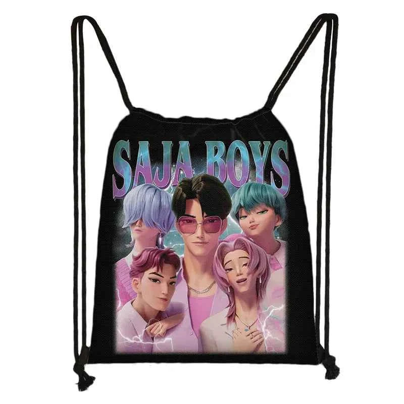 KPop Demon Hunters Print Drawstring Bag Saja Boys Daypack Mira Rumi Zoey Storage Bags for Travel Teenager Women Backpacks