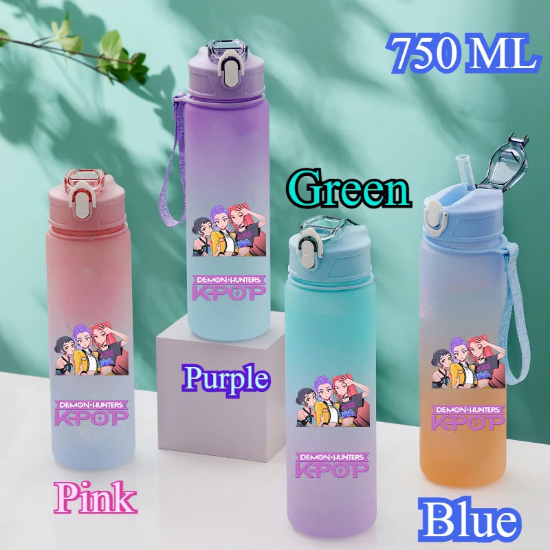 750ML KPop Demon Hunters Gradient Color Water Cup HUNTR/X Rumi Mira Zoey Jinu Drinking Bottle Saja Boys Tiger Kid Birthday Gift - YourGiftIdeasUK