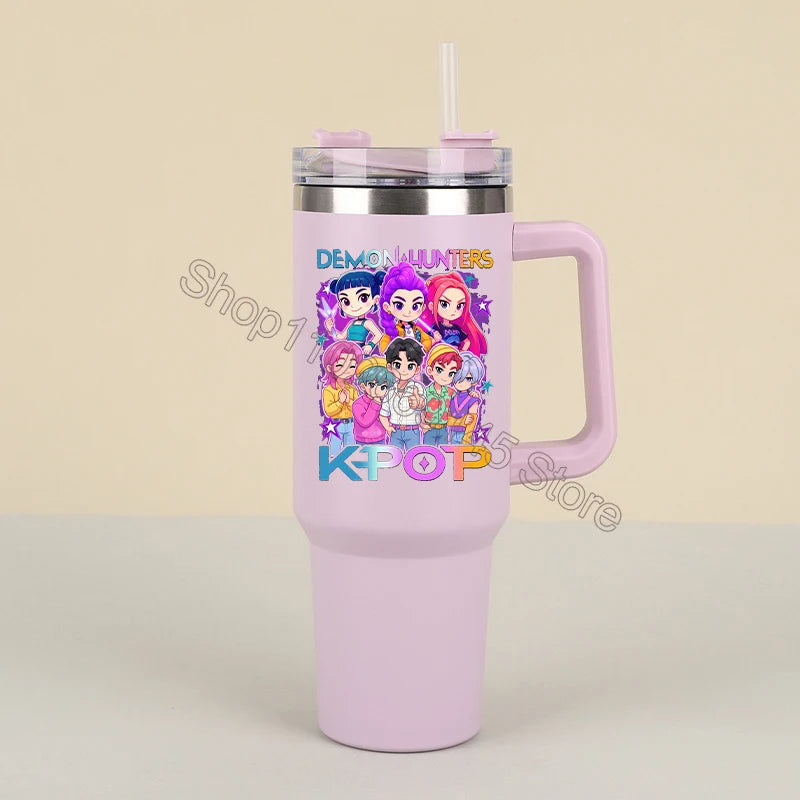 New K Pop Demon Hunters Water Bottles Kawaii Cartoon Water Bottle Girls Large Capacity with Handles Water Cup Birthday Gifts - YourGiftIdeasUK
