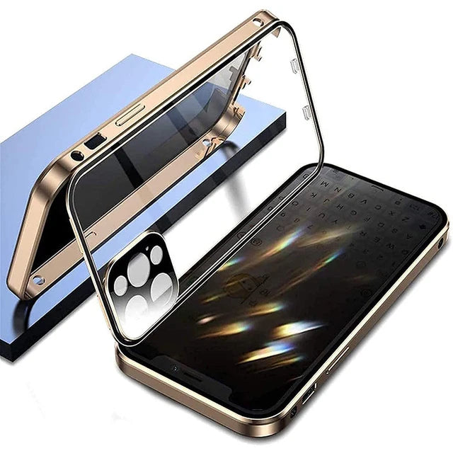 360 Degree Privacy Metal Case iPhone 16 15 13 14 Plus 12 Mini 11 Pro Max Lens Protection Dual Snap Lock Protective Cover
