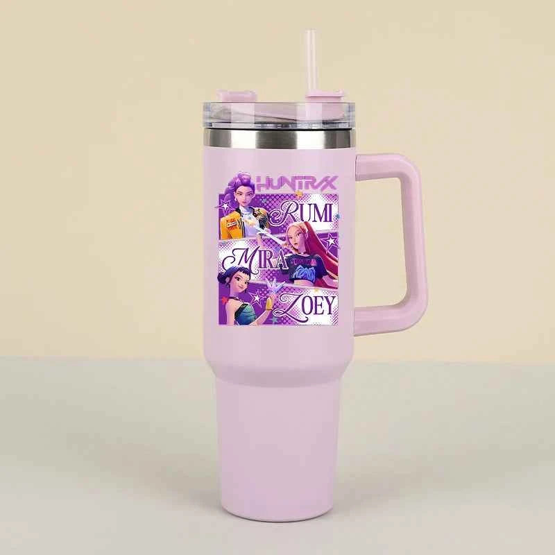 New K Pop Demon Hunters Water Bottles Kawaii Cartoon Water Bottle Girls Large Capacity with Handles Water Cup Birthday Gifts