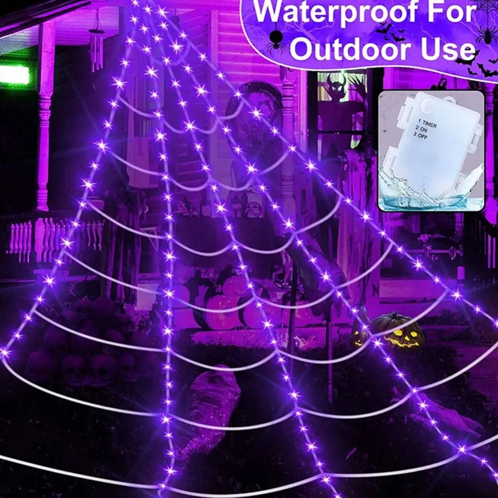 8 Modes Halloween Spider Web Lights Waterproof Glow LED Spider Net 5m Triangle Luminous Halloween Spider Indoor Outdoor - YourGiftIdeasUK