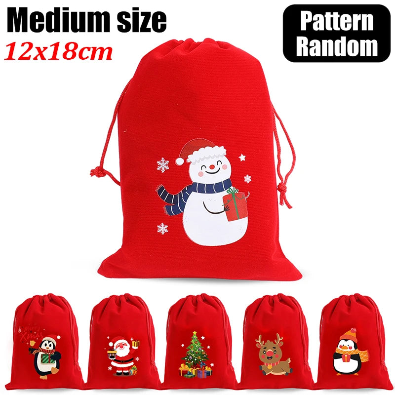 10/1pcs Merry Christmas Velvet Bags Candy Snack Drawstring Pouch Wrapping Bag Xmas Gifts Bracelet Jewelry Packaging Storage Bags - YourGiftIdeasUK