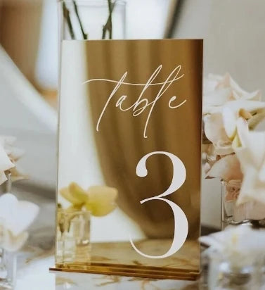 Modern Table Numbers - Wedding Table Numbers - One side Gold Mirror Table Signs - Wedding Table Decor - Reception Signage