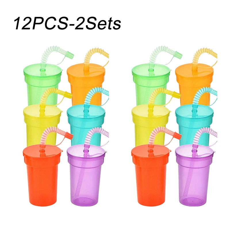 1-30PCS Neon Sipper Cups - Colorful Spill-Proof Cups with Lids and Straws - Ideal for School Events, Themed Parties and Birthda