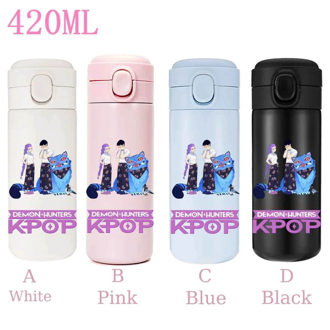 420ML KPop Demon Hunters Cartoon Stainless Steel Thermal Water Bottle Mini Leak Proof Portable Insulated Cup Birthday Gift