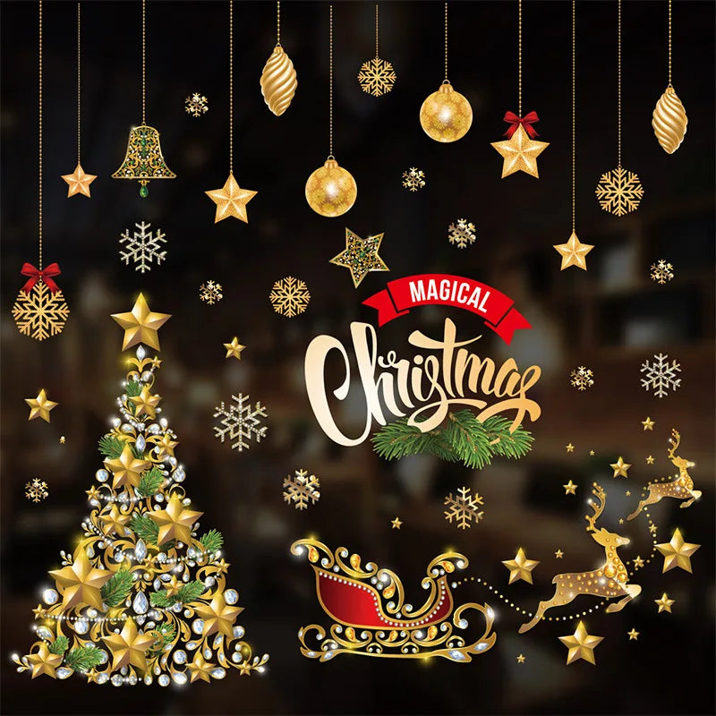 Merry Christmas Stickers Christmas Decoration 2025 Cartoon Snowman Santa Xmas Tree Claus Window Glass Door Wall Stickers Gifts - YourGiftIdeasUK