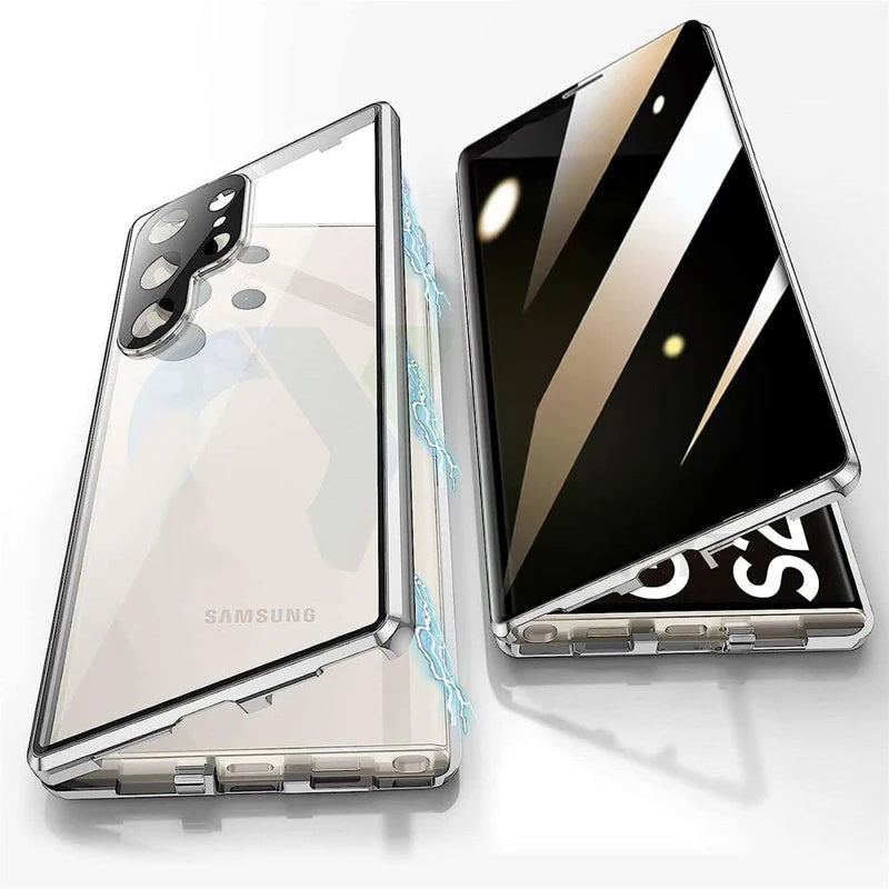 Anti Peeping Metal Phone Case For Samsung Galaxy S25 S24 S23 S22 Ultra Plus 360 Degree Privacy Protection Magnetic Phone Cover
