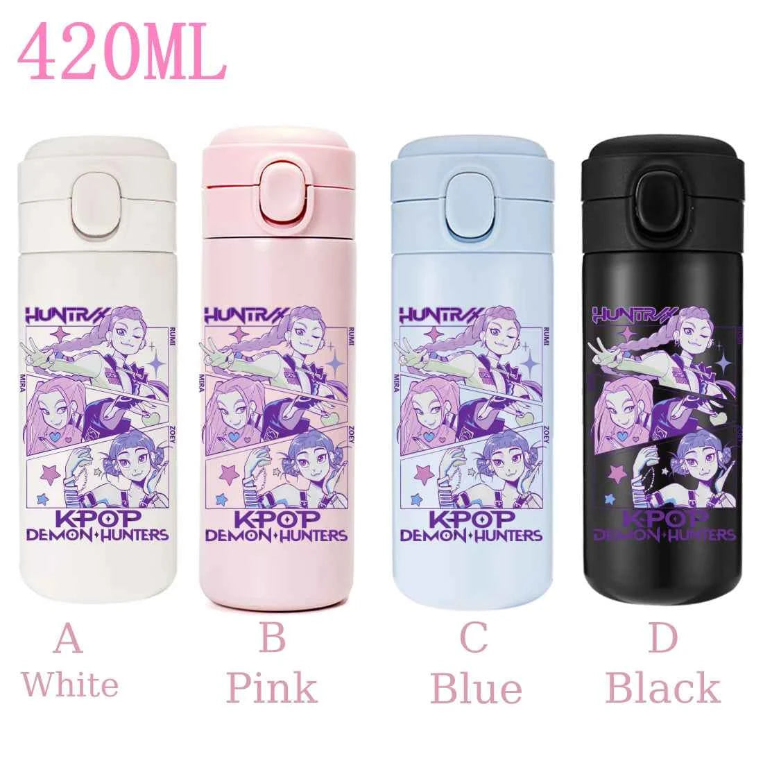 420ML KPop Demon Hunters Cartoon Stainless Steel Thermal Water Bottle Mini Leak Proof Portable Insulated Cup Birthday Gift