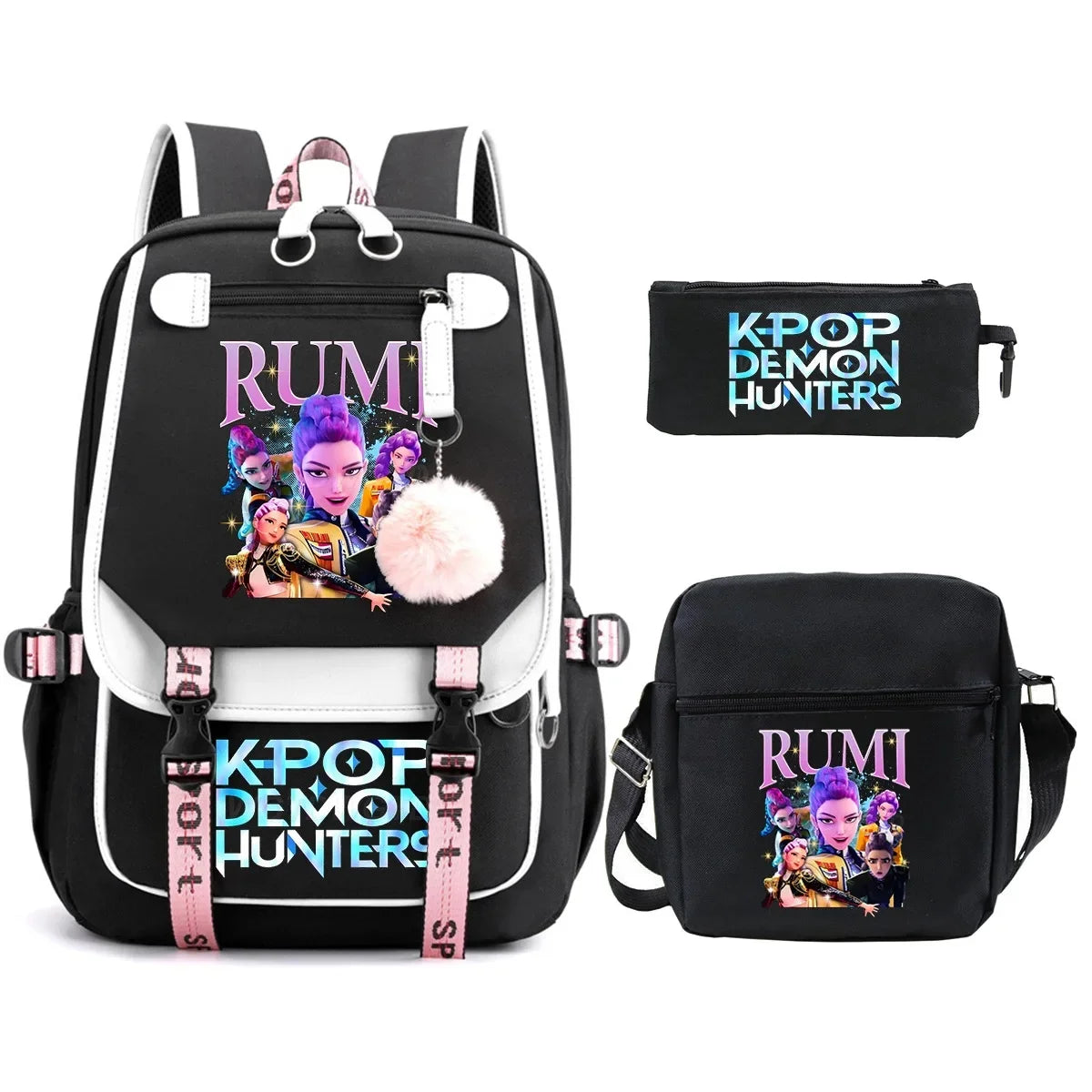 KPop Demon Hunters Student Backpack Single Shoulder Bag Casual Pencil Case Three Piece Set Oxford Cloth Unisex Backpack