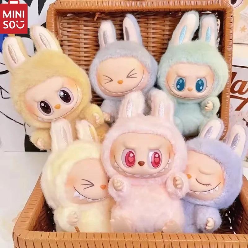 MINISO Blind Box Vinyl Doll 2nd LABUBV2Generation New Collection Have a Plush Doll Seat Figurine Keychain Pendant