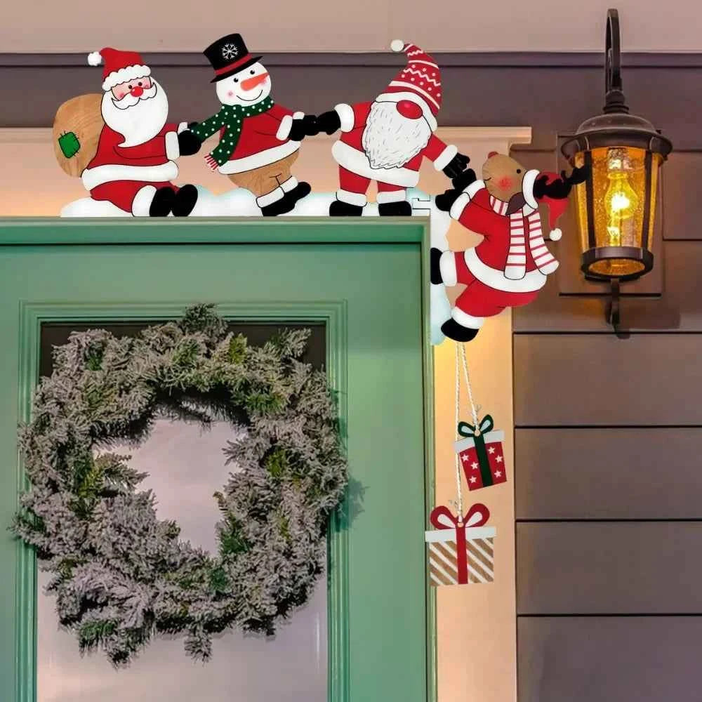 Christmas Door Frame Decoration, Santa Claus Snowman Elk Wooden Christmas Decorations, Door Frame Sign Pendant Xmas Party Decor