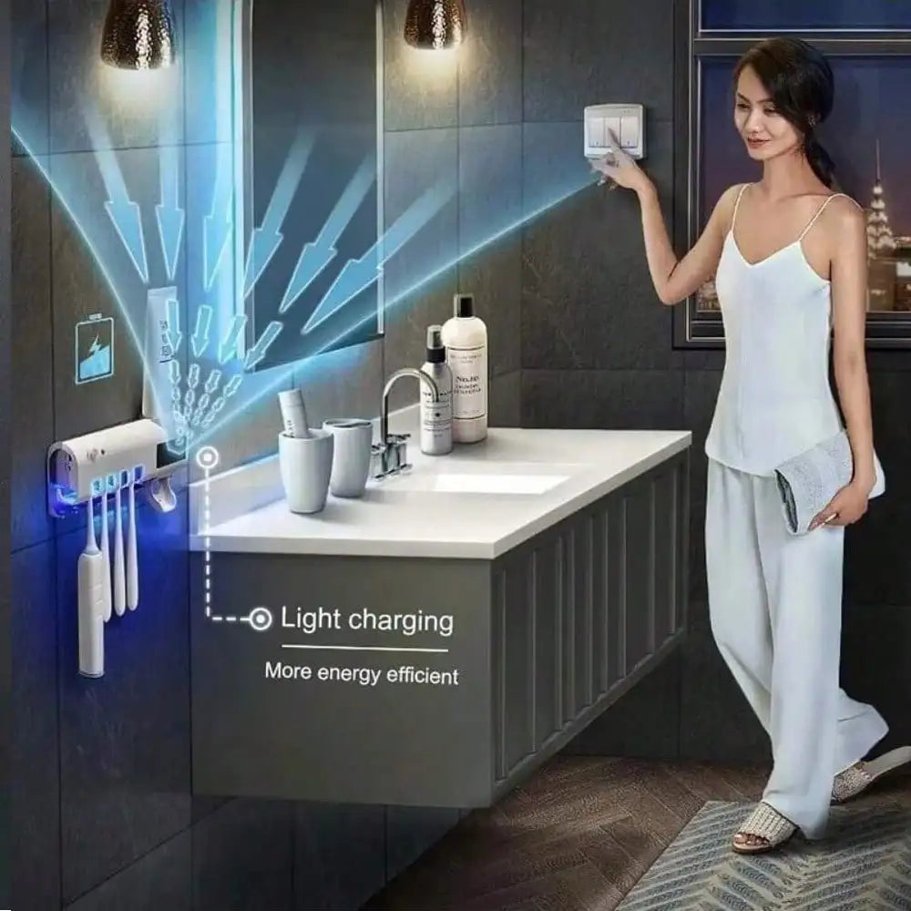 Wall Mounted Intelligent ToothBrush Sterilizer, UV Free, Solar Powered Cleaner, With Automatic Tooth paste Dispenser