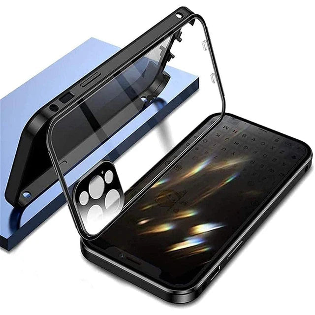 360 Degree Privacy Metal Case iPhone 16 15 13 14 Plus 12 Mini 11 Pro Max Lens Protection Dual Snap Lock Protective Cover