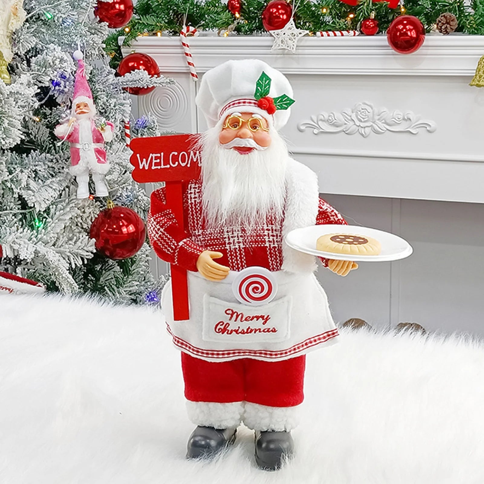 Christmas Sitting Standing Santa Claus Figurines Doll Cute 12inch Xmas Tree Party Ornament Table Office Fireplace Home Decor - YourGiftIdeasUK
